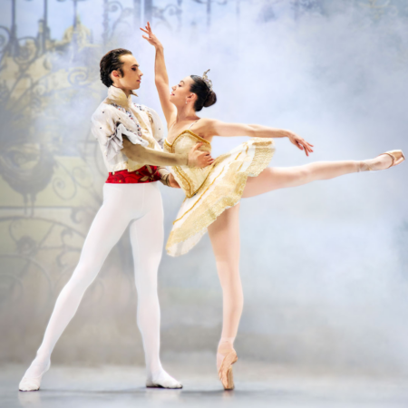 Male and female ballet dancer with fantasy backdrop