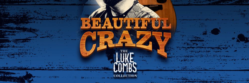 Luke Combs tribute act singing into a microphone looking out to the left with a graphic acoustic guitar behind his head